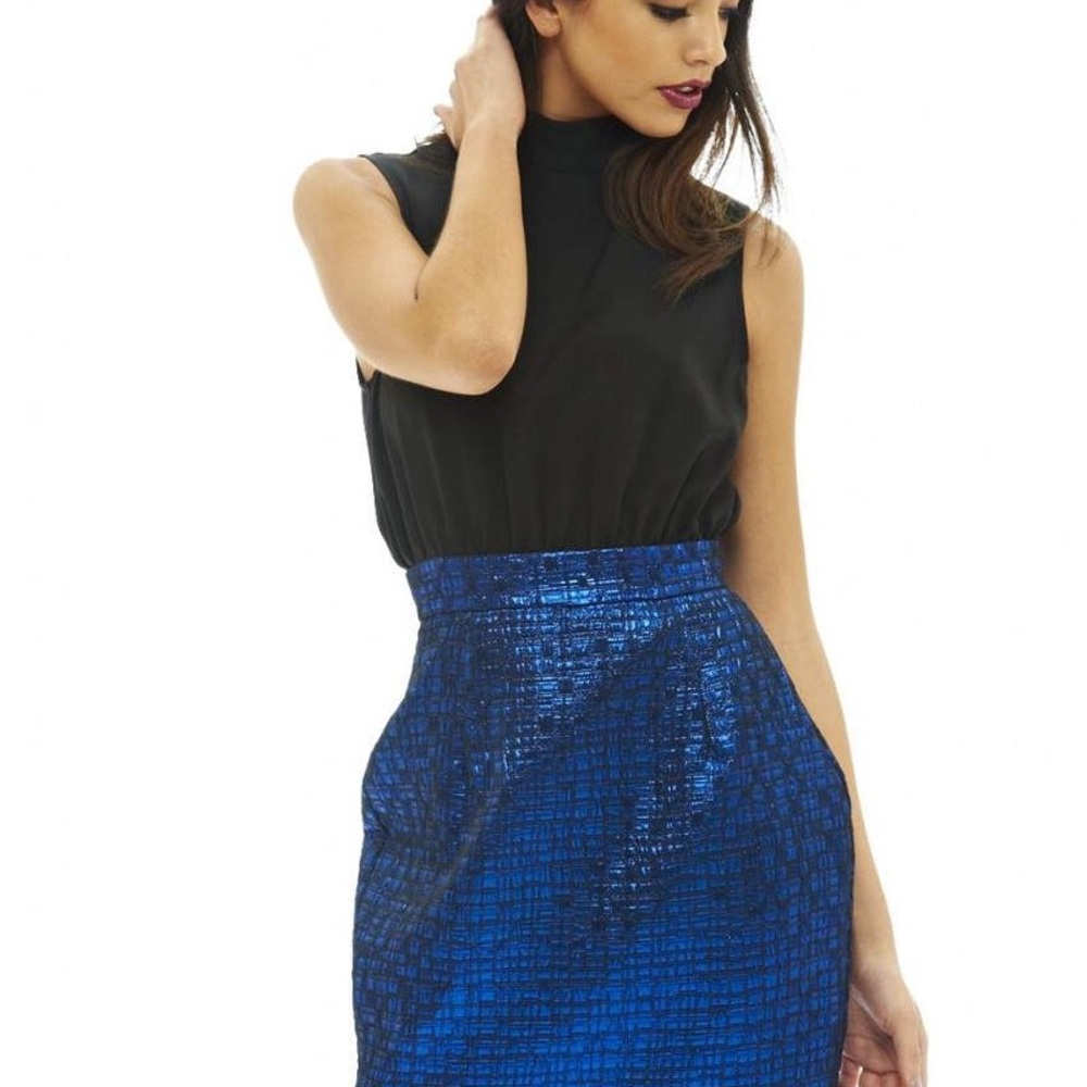 Elegant black and metallic blue mini dress